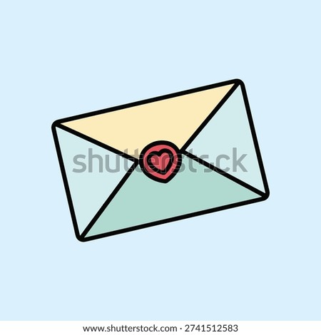 Love letter with heart seal vector illustration, depicting romantic message sending and heartfelt correspondence.
