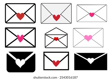 Love letter with heart symbol vector type icon set