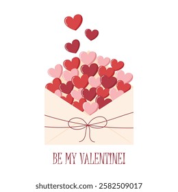 Love letter with hearts. Envelope full of Valentines. Be my Valentine. Vector illustration