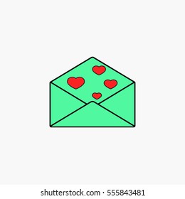 Love letter with hearts  solid icon, message or envelope for valentine's day , vector graphics, a colorful linear pattern on a white background, eps 10.