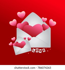 Love letter hearts with text love ,valentine day on red background ,vector illustration