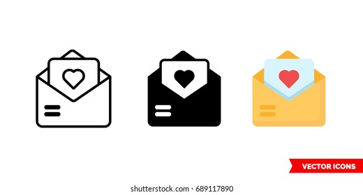 Love letter icon of 3 types: color, black and white, outline. Isolated vector sign symbol.