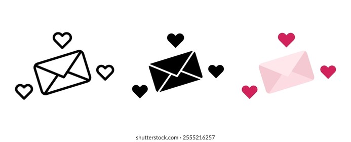 Love letter icon. Declaration message symbol. Valentine envelope with hearts vector illustration. Wedding invitation sign. Pink love letter with heart pictogram. Romantic male declaration isolated.