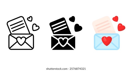 Love letter icon. Envelope with heart illustration. Valentines day greeting postcard sign. Declaration of love symbol. Dating pictogram.