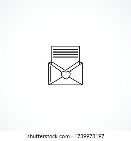 icono de la carta de amor. icono de sobre. icono de la línea de mensajes de amor. icono de línea aislada de mensaje de amor