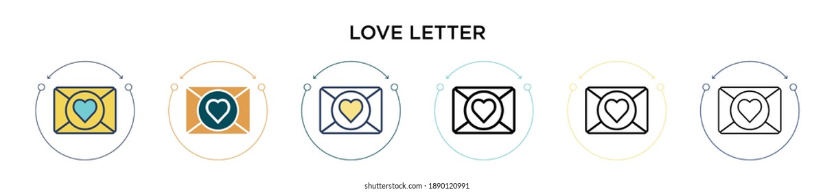 Love letter icon in filled, thin line, outline and stroke style. Vector illustration of two colored and black love letter vector icons designs can be used for mobile, ui, web