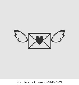 Love letter icon flat. Black pictogram on grey background. Vector illustration symbol