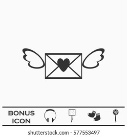 Love letter icon flat. Black pictogram on white background. Vector illustration symbol and bonus button