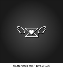 Love letter icon flat. Simple White pictogram on black background with shadow. Vector illustration symbol