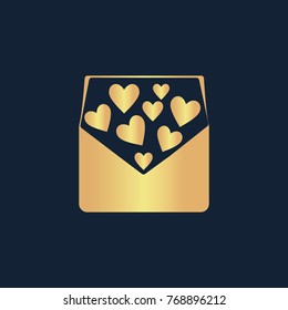 love letter icon flat. Simple gold pictogram on dark background. Vector illustration symbol