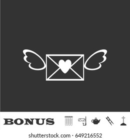 Love letter icon flat. White pictogram on black background. Vector illustration symbol and bonus icons