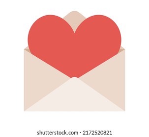 Love letter icon. Open envelope with heart inside. Love mail concept. Vector flat illustration 