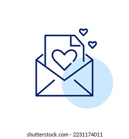 Love letter icon. Open envelope with hearts. Pixel perfect, editable stroke line art