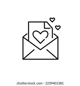 Love letter icon. Open envelope with hearts. Pixel perfect, editable stroke