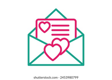 icono de carta de amor. sobre abierto con carta de amor. icono relacionado boda, fiesta. línea estilo de icono. ilustración de elemento de boda
