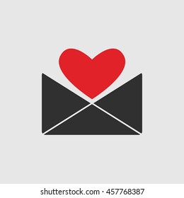 Love Letter Icon With Red Heart Isolated