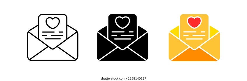 Love letter icon set. Calendar, meeting, heart, love, important date, family, relatives, loved ones, valentine's day. relationship concept. vector line icon in different styles