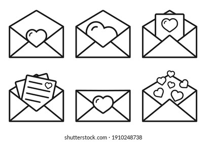 Love letter icon set. illustration of love letter vector outline icons for web on white background. valentine's day icons