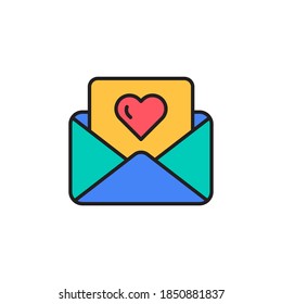 vector de icono de carta de amor. diseño de estilo de contorno relleno. aislado en fondo blanco