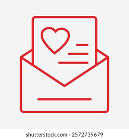 Love Letter Icon Vector. Romantic vector icon envelope with postcard with heart.  Letter Sign. Happy Valentine's Day Icon Collection.