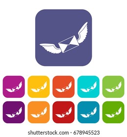 Love letter icons set vector illustration in flat style In colors red, blue, green and other