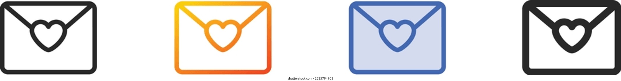Liebesbrief-Symbol.Dünn linear, Farbverlauf, blauer Strich und fett Stildesign einzeln auf weißem Hintergrund