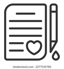 Love letter and ink drop pen - icon, illustration on white background, outline style