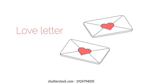Carta de amor. Isométrica ilustración vectorial. Icono de la letra de contorno 3d con signo de forma cardíaca. Me encanta el mensaje de correo.