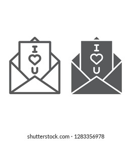 Love letter line and glyph icon, love and valentine, envelope sign, vector graphics, a linear pattern on a white background, eps 10.