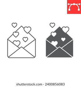 Love letter line and glyph icon, valentines day and envelope, greeting card vector icon, vector graphics, editable stroke outline sign, eps 10.