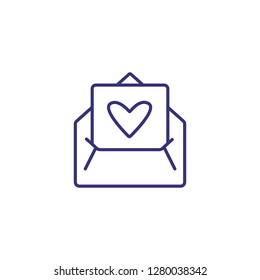 Love letter line icon. Greeting card, message, love correspondence. Valentine Day concept. Vector illustration can be used for topics like relationships, holiday, communication