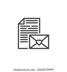 Love Letter line icon. linear style sign for mobile concept and web design. Valentines day invitation outline vector icon. Symbol, logo illustration. Vector graphics