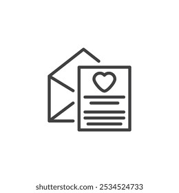 Love Letter line icon. linear style sign for mobile concept and web design. Envelope with a heart message outline vector icon. Romantic communication symbol, logo illustration. Vector graphics