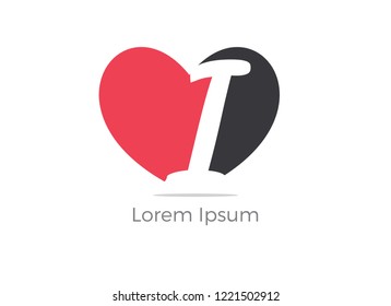 Love I letter logo design, letter i in heart vector icon.