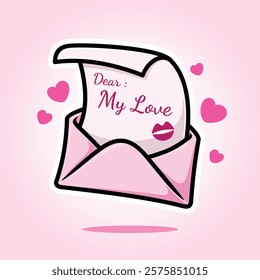 Love Letter in Mail Envelope Cartoon Icon Vector Illustration. Isolated background. Love Symbol. Valentine, wedding, anniversary invitation card decoration.