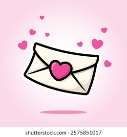 Love Letter in Mail Envelope Cartoon Icon Vector Illustration. Isolated background. Love Symbol. Valentine, wedding, anniversary invitation card decoration.