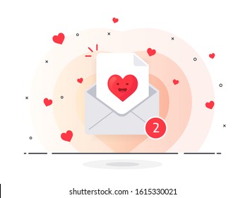 The love letter in mail envelope. White mail envelope with red marker One Message. Trendy flat vector illustration.