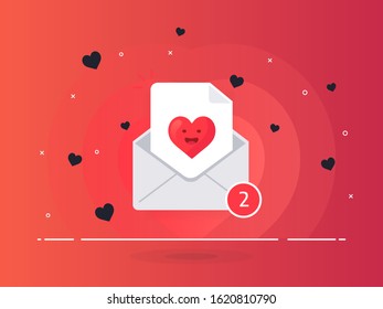 The love letter in mail envelope. White mail envelope with red marker One Message. Trendy flat vector illustration.