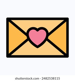 Love Letter Mail Icon. Envelope With A Heart Icon. Love Message Sign. Isolated Lineal Color Vector Icon.