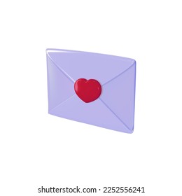 Love letter mail as Valentine or Mother day gift or greeting. 3d red heart card in open paper envelope. Happy birthday present or wedding invitation email icon. Animation template on white background.