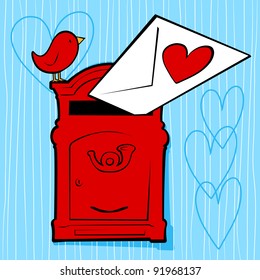 Love letter with mailbox, vector illustration