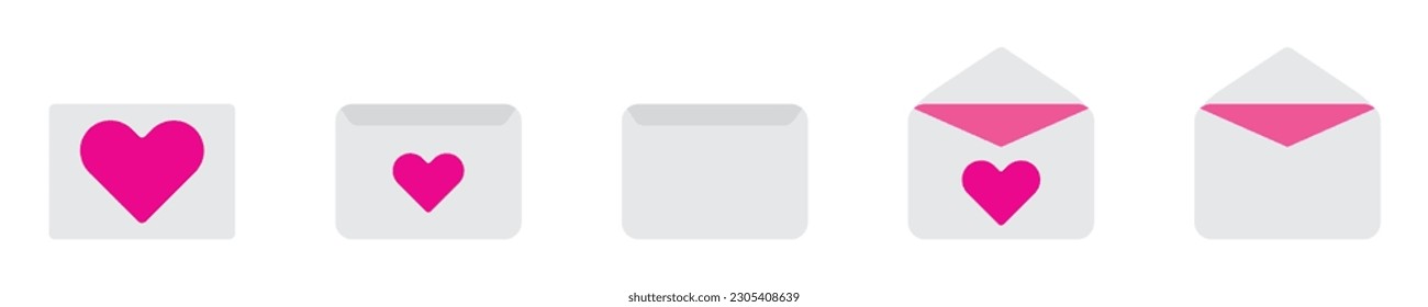 Love letter message icon set. Valentine's Day. Set of envelopes with a heart. Image of love letter illustration in flat style. Flat love Valentine email.
