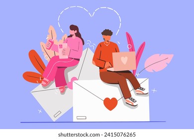 Love letter messages chat couple valentine day celebration for UI UX illustration