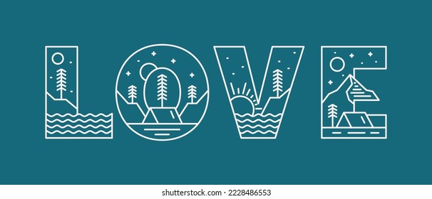 Love letter with nature mono line design inside for t-shirt, sticker, and other use