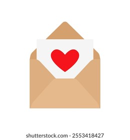 Love letter, note or message with heart. Symbol of Valentine's day. Flat vector illustration