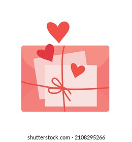 A love letter on Valentine's Day. A postal envelope with a declaration of love. Paper mail postcards. Vector isolated colorful element. 