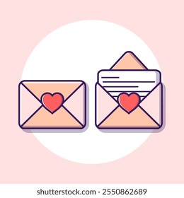 Love letter open and close vector envelopes with heart shape design