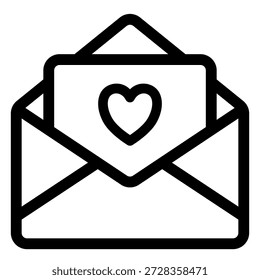Estilo de contorno de icono de sobre abierto de carta de amor