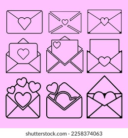 Love letter outline vector illustration. Love letter icon design element. Set of envelope with heart graphic resource. Valentine envelope collection