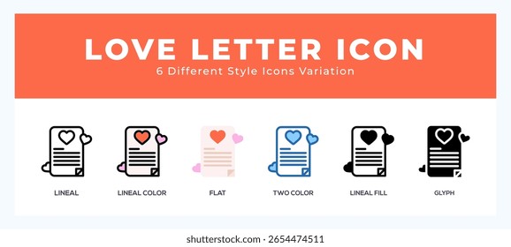 Paquete de iconos de cartas de amor. Ilustración vectorial.
